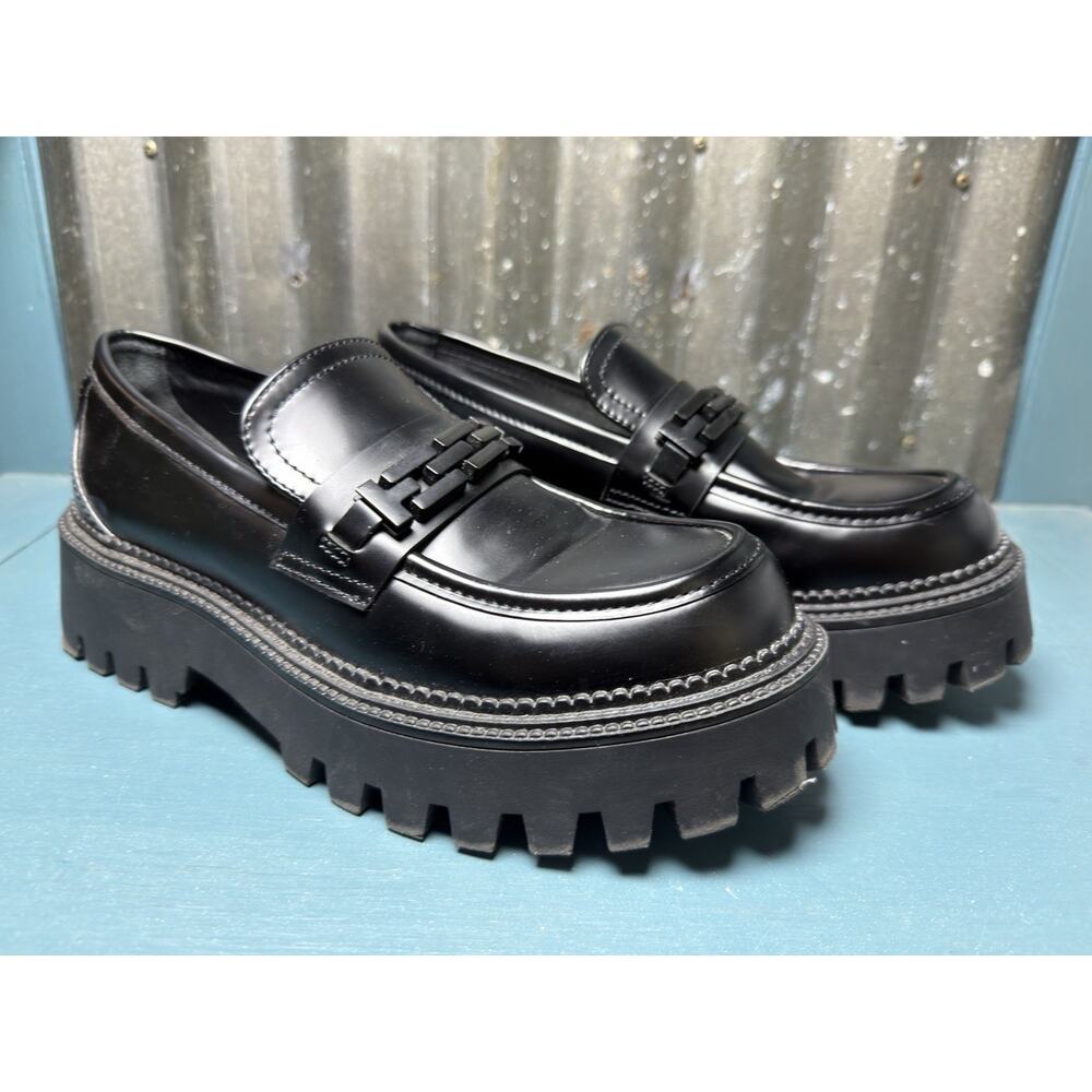 Steve Madden Womens Beckman Chunky Platform Loafers Black Size 7 Y2K Academia